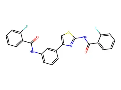 2-fluoro-N-[3-[2-[(2-fluorobenzoyl)amino]-1,3-thiazol-4-yl]phenyl]benzamide structure
