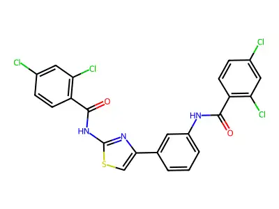 2,4-dichloro-N-(4-(3-(2,4-dichlorobenzamido)phenyl)thiazol-2-yl)benzamide structure