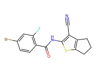 4-bromo-N-(3-cyano-5,6-dihydro-4H-cyclopenta[b]thiophen-2-yl)-2-fluorobenzamide structure