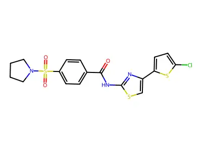 N-(4-(5-chlorothiophen-2-yl)thiazol-2-yl)-4-(pyrrolidin-1-ylsulfonyl)benzamide structure