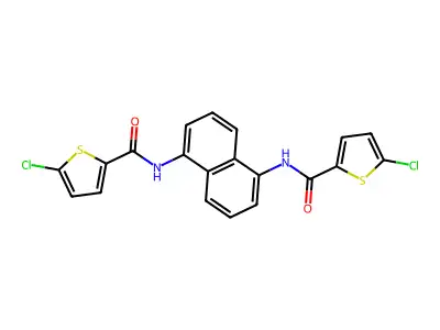 N,N'-(naphthalene-1,5-diyl)bis(5-chlorothiophene-2-carboxamide) structure