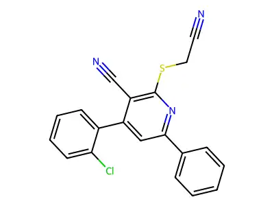 4-(2-Chlorophenyl)-2-((cyanomethyl)thio)-6-phenylnicotinonitrile structure