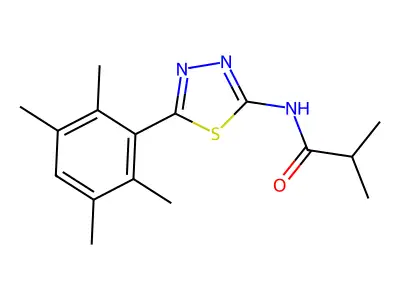 N-(5-(2,3,5,6-tetramethylphenyl)-1,3,4-thiadiazol-2-yl)isobutyramide structure