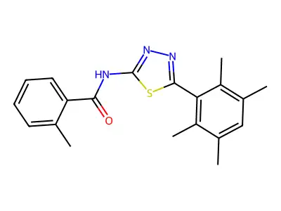 2-methyl-N-[5-(2,3,5,6-tetramethylphenyl)-1,3,4-thiadiazol-2-yl]benzamide structure