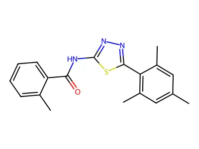 2-methyl-N-[5-(2,4,6-trimethylphenyl)-1,3,4-thiadiazol-2-yl]benzamide structure