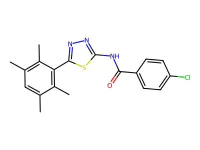 4-chloro-N-[5-(2,3,5,6-tetramethylphenyl)-1,3,4-thiadiazol-2-yl]benzamide structure