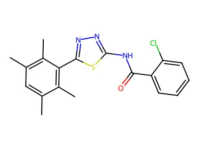 2-chloro-N-[5-(2,3,5,6-tetramethylphenyl)-1,3,4-thiadiazol-2-yl]benzamide structure