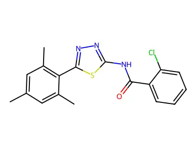 2-chloro-N-[5-(2,4,6-trimethylphenyl)-1,3,4-thiadiazol-2-yl]benzamide structure