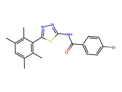 4-bromo-N-[5-(2,3,5,6-tetramethylphenyl)-1,3,4-thiadiazol-2-yl]benzamide structure