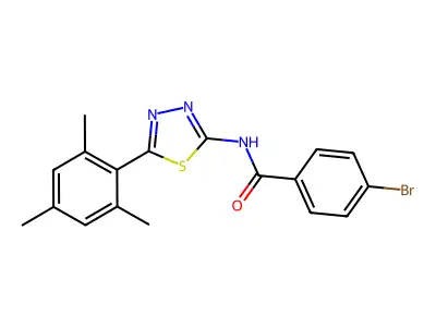 4-bromo-N-[5-(2,4,6-trimethylphenyl)-1,3,4-thiadiazol-2-yl]benzamide structure