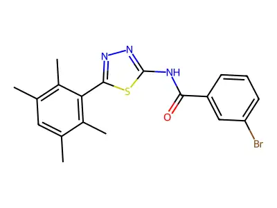 3-bromo-N-[5-(2,3,5,6-tetramethylphenyl)-1,3,4-thiadiazol-2-yl]benzamide structure