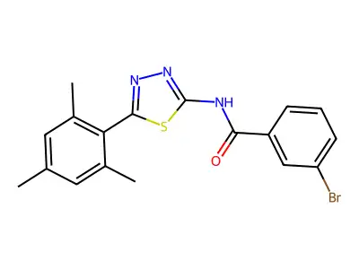 3-bromo-N-[5-(2,4,6-trimethylphenyl)-1,3,4-thiadiazol-2-yl]benzamide structure