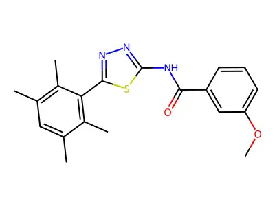 3-methoxy-N-[5-(2,3,5,6-tetramethylphenyl)-1,3,4-thiadiazol-2-yl]benzamide structure