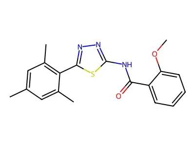 2-methoxy-N-[5-(2,4,6-trimethylphenyl)-1,3,4-thiadiazol-2-yl]benzamide structure