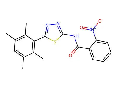 2-nitro-N-[5-(2,3,5,6-tetramethylphenyl)-1,3,4-thiadiazol-2-yl]benzamide structure