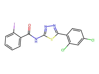 N-[5-(2,4-dichlorophenyl)-1,3,4-thiadiazol-2-yl]-2-iodobenzamide structure