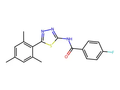 4-fluoro-N-[5-(2,4,6-trimethylphenyl)-1,3,4-thiadiazol-2-yl]benzamide structure