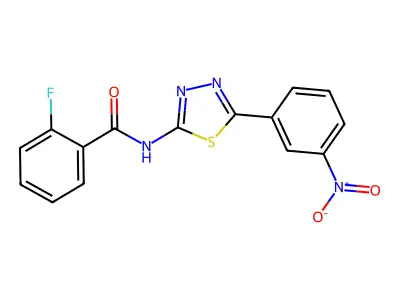 2-fluoro-N-[5-(3-nitrophenyl)-1,3,4-thiadiazol-2-yl]benzamide structure