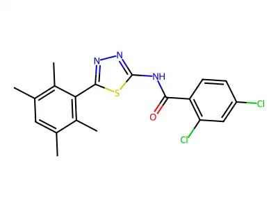 2,4-dichloro-N-[5-(2,3,5,6-tetramethylphenyl)-1,3,4-thiadiazol-2-yl]benzamide structure