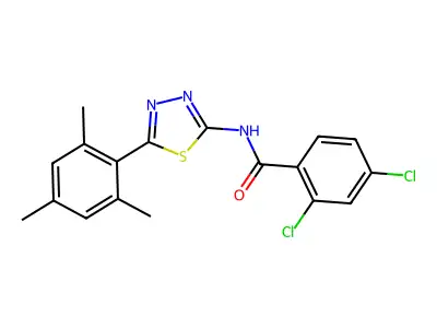 2,4-dichloro-N-[5-(2,4,6-trimethylphenyl)-1,3,4-thiadiazol-2-yl]benzamide structure
