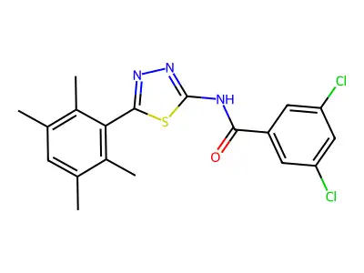 3,5-dichloro-N-[5-(2,3,5,6-tetramethylphenyl)-1,3,4-thiadiazol-2-yl]benzamide structure