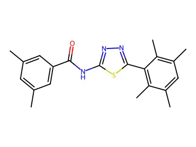 3,5-dimethyl-N-[5-(2,3,5,6-tetramethylphenyl)-1,3,4-thiadiazol-2-yl]benzamide structure