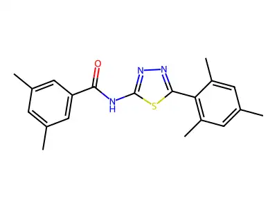 3,5-dimethyl-N-[5-(2,4,6-trimethylphenyl)-1,3,4-thiadiazol-2-yl]benzamide structure