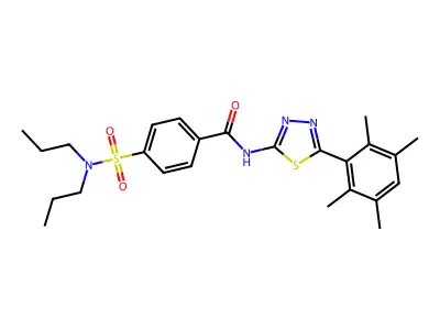 4-(dipropylsulfamoyl)-N-[5-(2,3,5,6-tetramethylphenyl)-1,3,4-thiadiazol-2-yl]benzamide structure