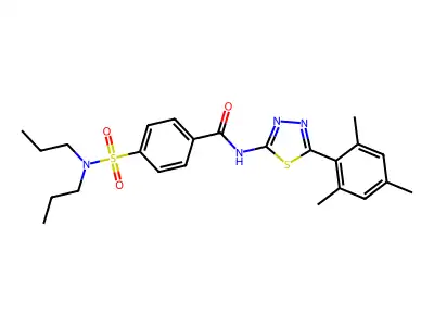 4-(dipropylsulfamoyl)-N-[5-(2,4,6-trimethylphenyl)-1,3,4-thiadiazol-2-yl]benzamide structure