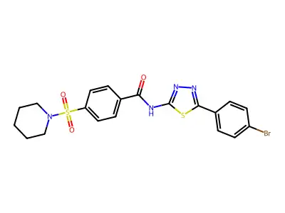 N-[5-(4-bromophenyl)-1,3,4-thiadiazol-2-yl]-4-piperidin-1-ylsulfonylbenzamide structure