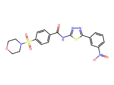 4-(morpholinosulfonyl)-N-(5-(3-nitrophenyl)-1,3,4-thiadiazol-2-yl)benzamide structure