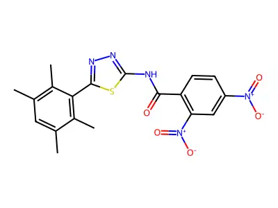 2,4-dinitro-N-[5-(2,3,5,6-tetramethylphenyl)-1,3,4-thiadiazol-2-yl]benzamide structure