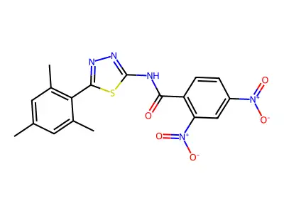 2,4-dinitro-N-[5-(2,4,6-trimethylphenyl)-1,3,4-thiadiazol-2-yl]benzamide structure