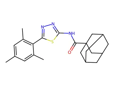 N-[5-(2,4,6-trimethylphenyl)-1,3,4-thiadiazol-2-yl]adamantane-1-carboxamide structure