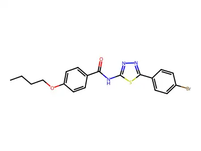 N-[5-(4-bromophenyl)-1,3,4-thiadiazol-2-yl]-4-butoxybenzamide structure