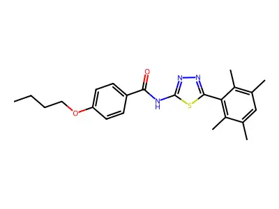 4-butoxy-N-[5-(2,3,5,6-tetramethylphenyl)-1,3,4-thiadiazol-2-yl]benzamide structure