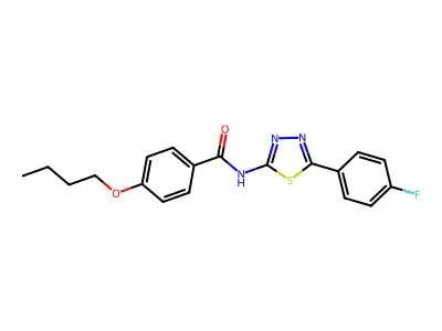 4-butoxy-N-[5-(4-fluorophenyl)-1,3,4-thiadiazol-2-yl]benzamide structure