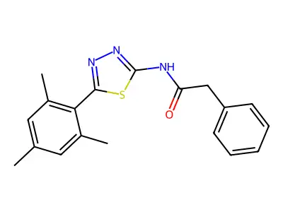 2-phenyl-N-[5-(2,4,6-trimethylphenyl)-1,3,4-thiadiazol-2-yl]acetamide structure