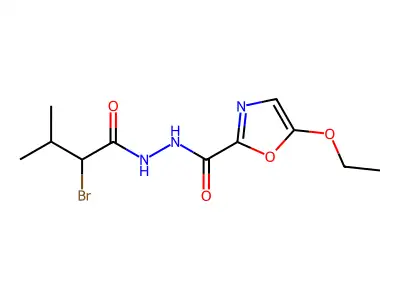 N'-(2-bromo-3-methylbutanoyl)-5-ethoxy-1,3-oxazole-2-carbohydrazide structure