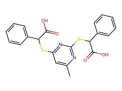 2-[2-(Carboxyphenylmethylthio)-6-methylpyrimidin-4-ylthio]-2-phenylacetic acid structure