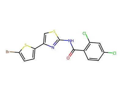 N-[4-(5-bromothiophen-2-yl)-1,3-thiazol-2-yl]-2,4-dichlorobenzamide structure
