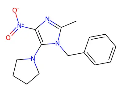 1-benzyl-2-methyl-4-nitro-5-(pyrrolidin-1-yl)-1H-imidazole structure