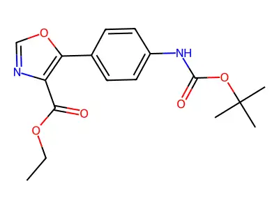 Ethyl 5-(4-(((1,1-dimethylethoxy)carbonyl)amino)phenyl)-4-oxazolecarboxylate structure