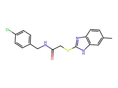 N-[(4-chlorophenyl)methyl]-2-[(6-methyl-1H-benzimidazol-2-yl)sulfanyl]acetamide structure