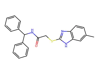 N-(diphenylmethyl)-2-[(5-methyl-1H-1,3-benzodiazol-2-yl)sulfanyl]acetamide structure