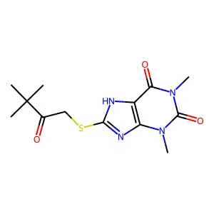 8-((3,3-dimethyl-2-oxobutyl)thio)-1,3-dimethyl-1H-purine-2,6(3H,7H)-dione structure