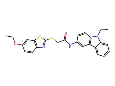 2-[(6-ethoxy-1,3-benzothiazol-2-yl)sulfanyl]-N-(9-ethylcarbazol-3-yl)acetamide structure