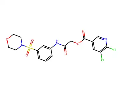 [2-(3-morpholin-4-ylsulfonylanilino)-2-oxoethyl] 5,6-dichloropyridine-3-carboxylate structure