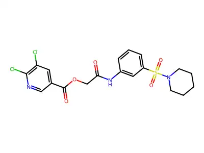 [2-oxo-2-(3-piperidin-1-ylsulfonylanilino)ethyl] 5,6-dichloropyridine-3-carboxylate structure