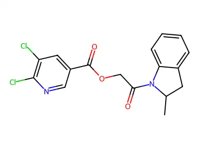 [2-(2-methyl-2,3-dihydroindol-1-yl)-2-oxoethyl] 5,6-dichloropyridine-3-carboxylate structure